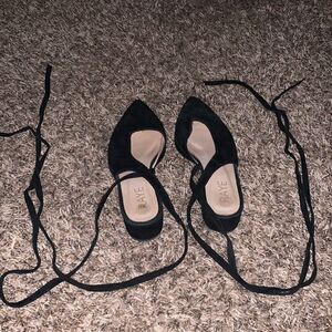 RAYE black lace-up mules w/ 1” heel, size 5.5